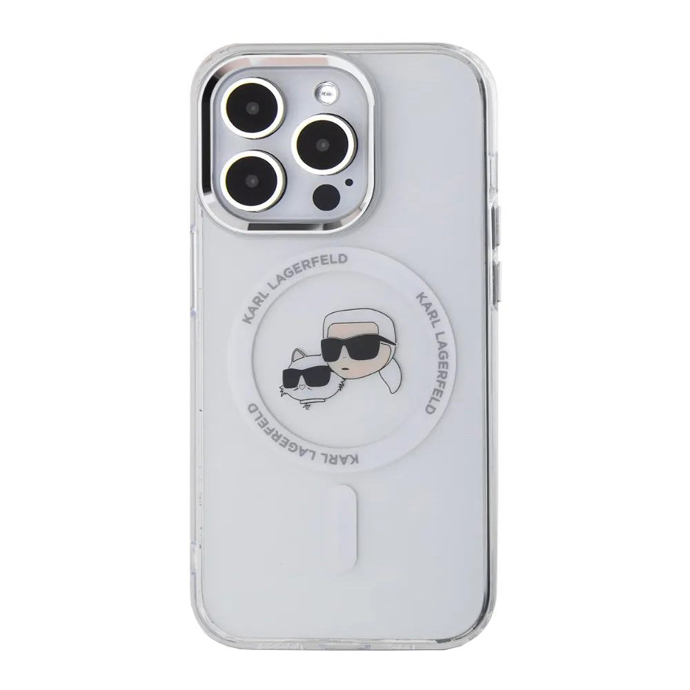 Θήκη MagSafe για Apple iPhone 14 Pro, Karl Lagerfeld, IML Metal Karl & Choupette's Heads, Λευκή.