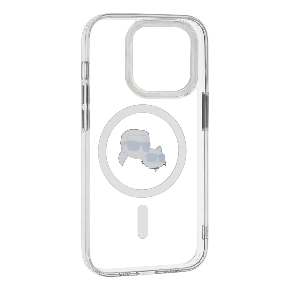 Θήκη MagSafe για Apple iPhone 14 Pro, Karl Lagerfeld, IML Metal Karl & Choupette's Heads, Λευκή.