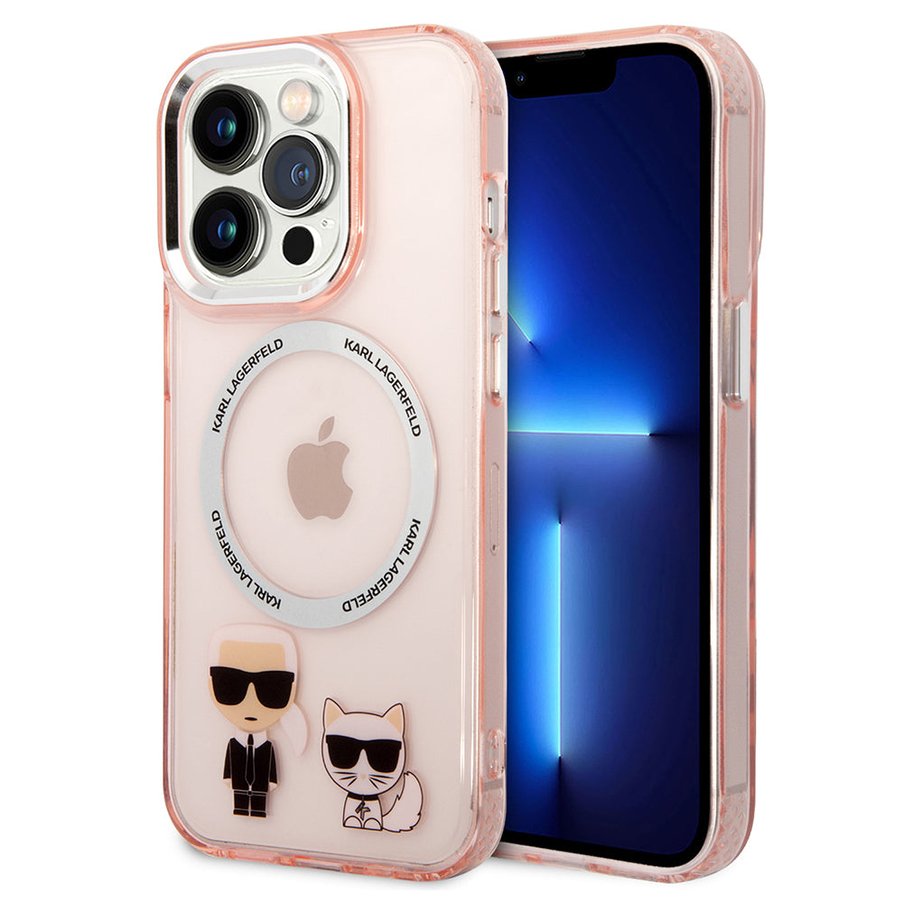 Θήκη MagSafe για Apple iPhone 14 Pro, Karl Lagerfeld, Karl & Choupette Aluminium, Ροζ