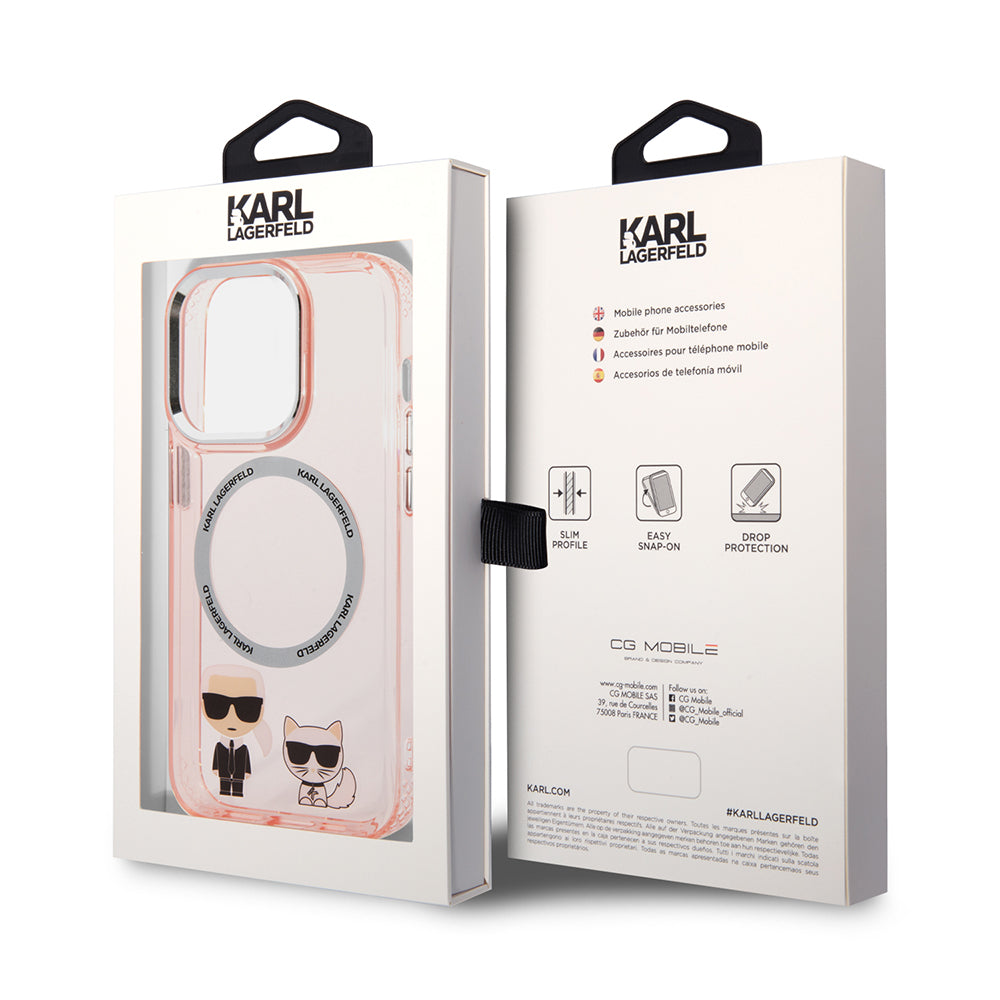 Θήκη MagSafe για Apple iPhone 14 Pro, Karl Lagerfeld, Karl & Choupette Aluminium, Ροζ