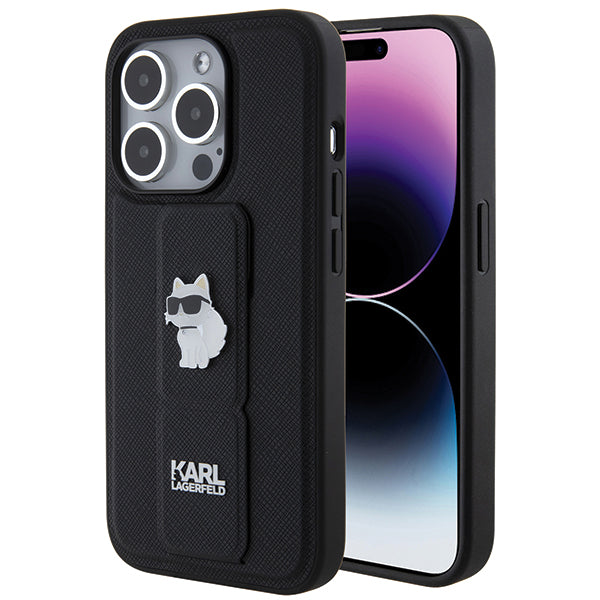 MagSafe Case for Apple iPhone 14 Pro, Karl Lagerfeld, Saffiano Gripstand Choupette, Black