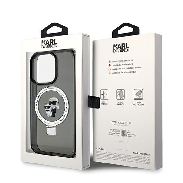 MagSafe Case for Apple iPhone 14 Pro Max, Karl Lagerfeld, Ring Stand Karl & Choupette, Black