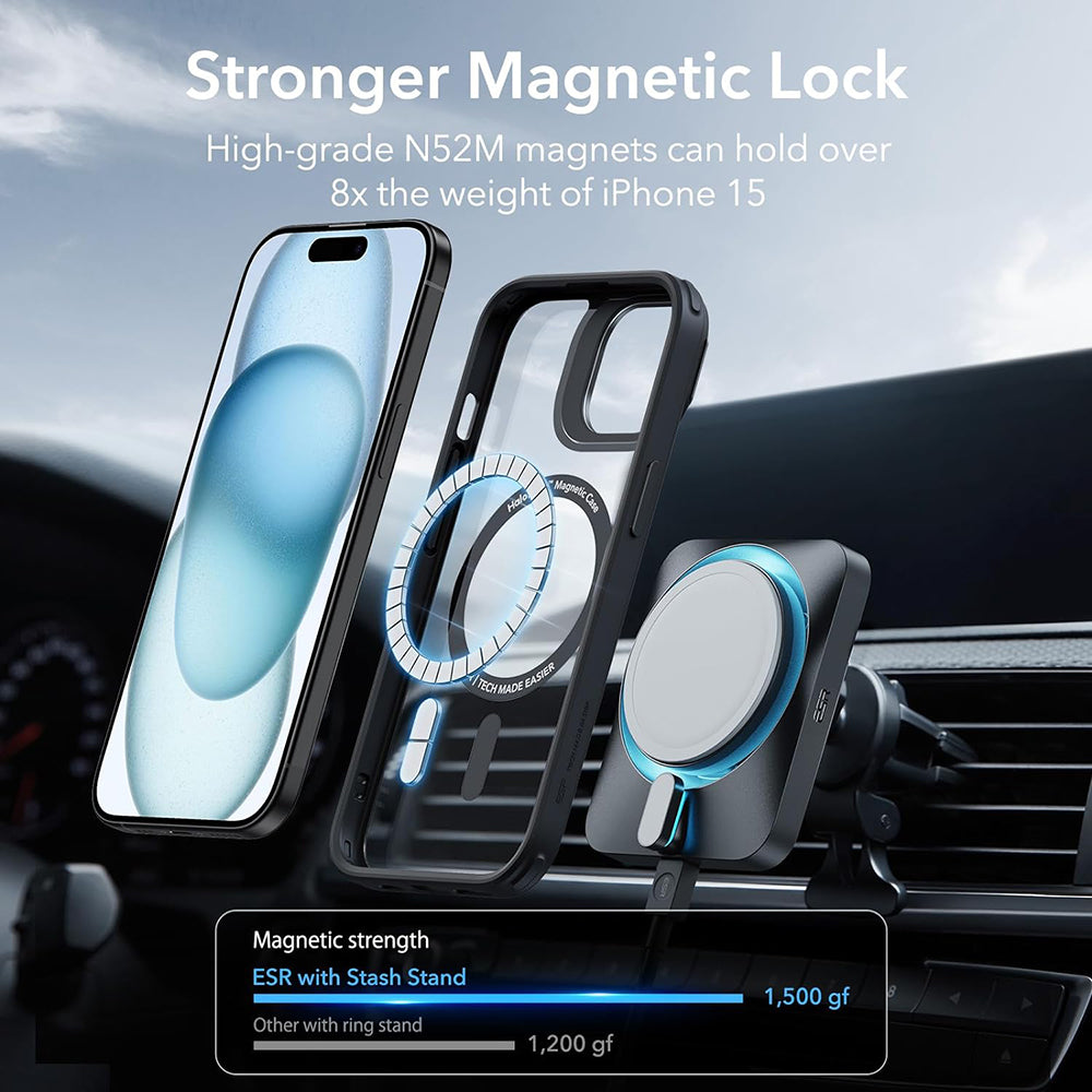 Θήκη MagSafe για Apple iPhone 15, ESR, Classic Hybrid Kickstand, Μαύρη Διαφανής