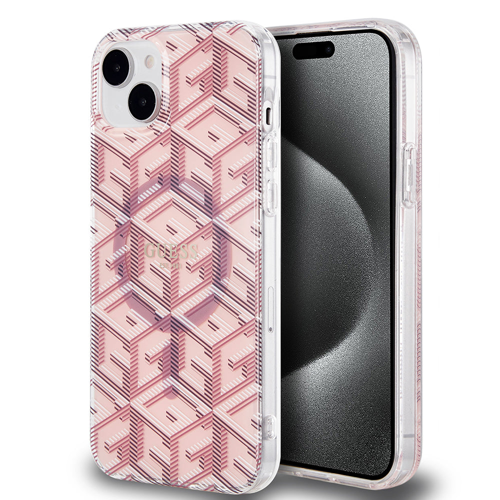 Θήκη MagSafe για Apple iPhone 15, Guess, IML Gcube, Ροζ
