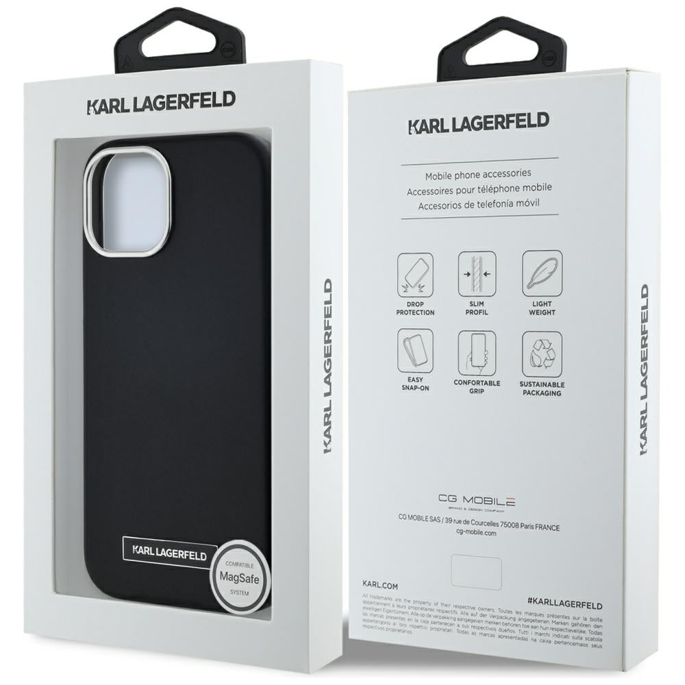 Θήκη MagSafe για Apple iPhone 15, Karl Lagerfeld, FW Metal Plate, Μαύρη