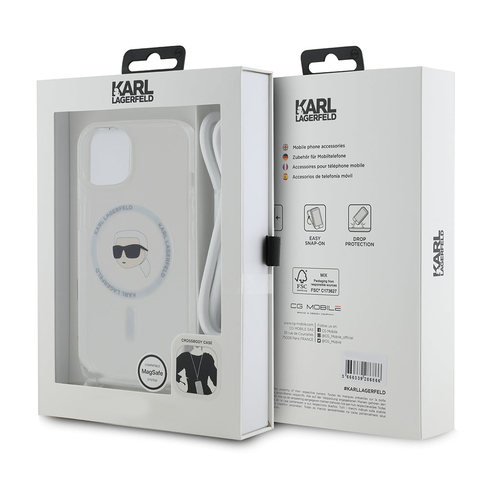 Θήκη MagSafe για Apple iPhone 15, Karl Lagerfeld, IML Crossbody Karl's Head, Διαφανής