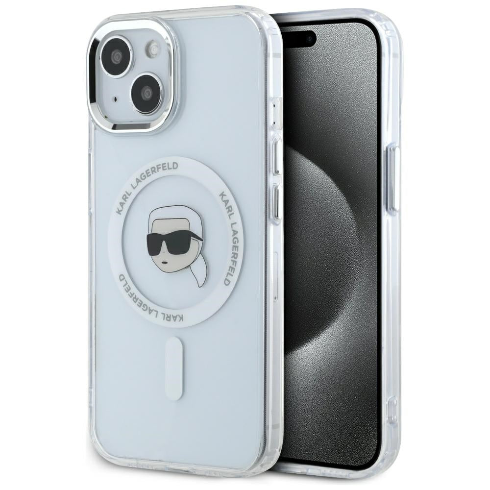 Θήκη MagSafe για Apple iPhone 15, Karl Lagerfeld, IML Metal Karl's Head, Λευκή