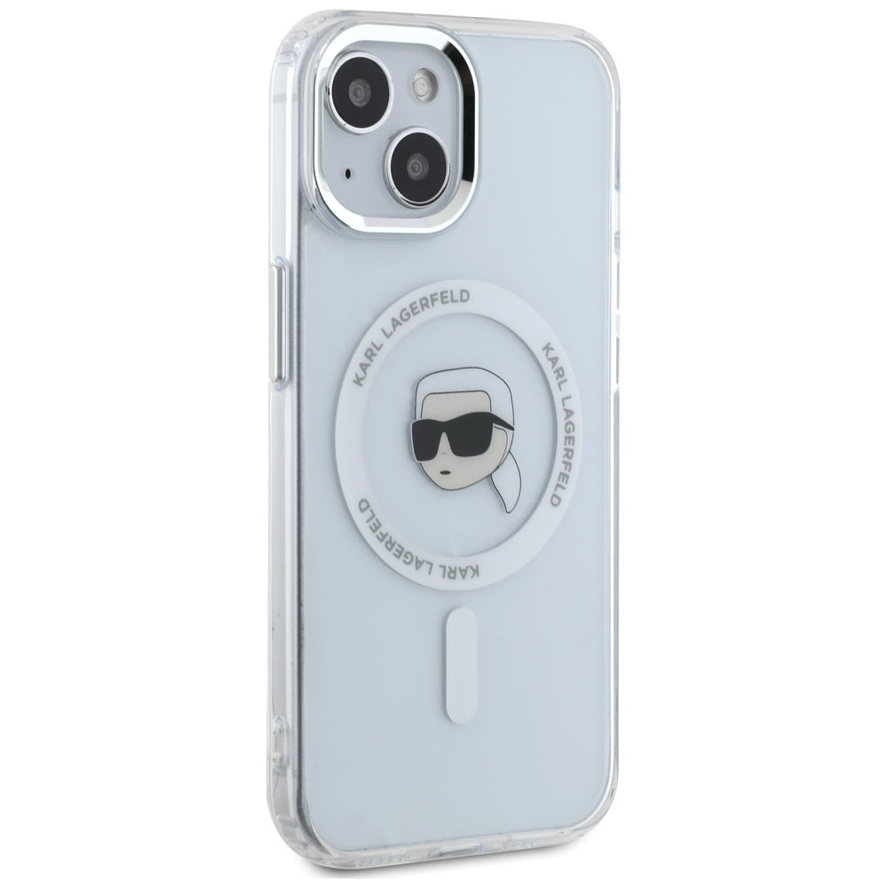 Θήκη MagSafe για Apple iPhone 15, Karl Lagerfeld, IML Metal Karl's Head, Λευκή