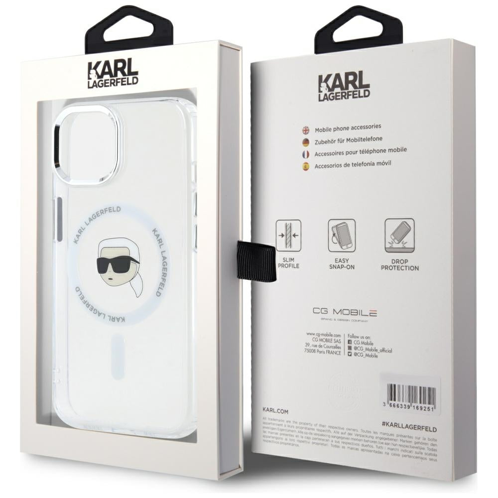 Θήκη MagSafe για Apple iPhone 15, Karl Lagerfeld, IML Metal Karl's Head, Λευκή