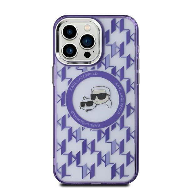 Θήκη MagSafe για Apple iPhone 15, Karl Lagerfeld, IML Monogram Karl & Choupette's Heads, Μωβ