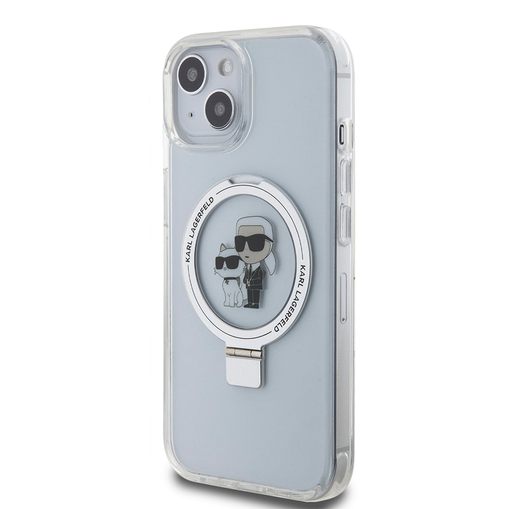MagSafe Case for Apple iPhone 15, Karl Lagerfeld, Ring Stand Karl & Choupette, White