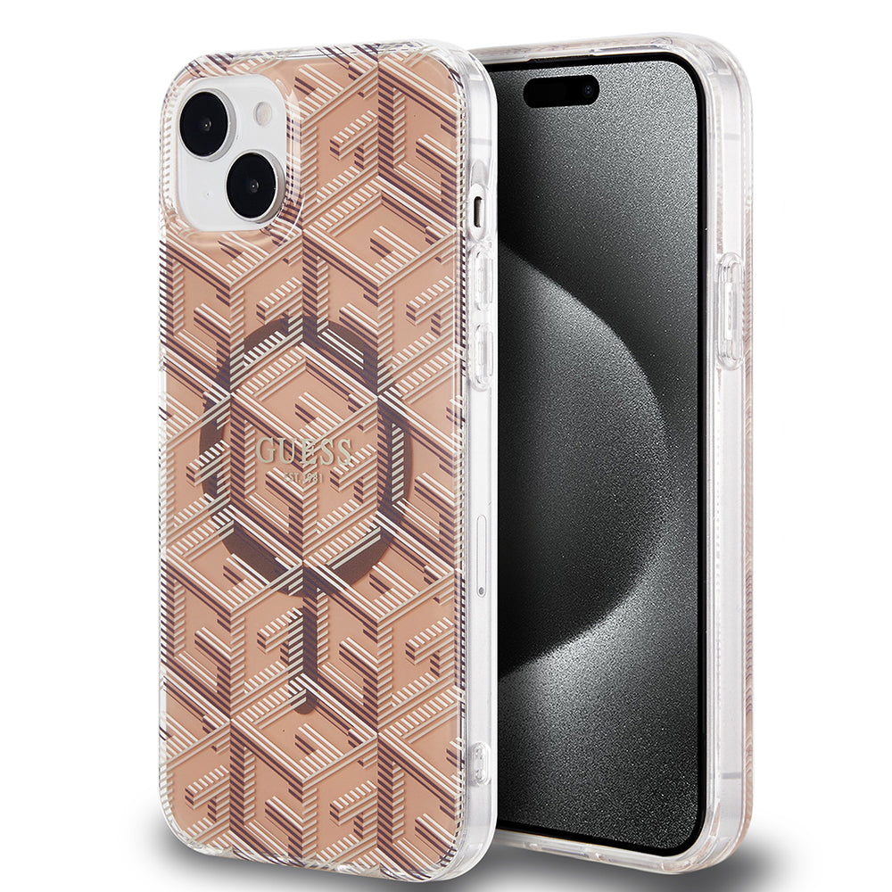 Θήκη MagSafe για Apple iPhone 15 Plus, Guess, IML Gcube, Καφέ