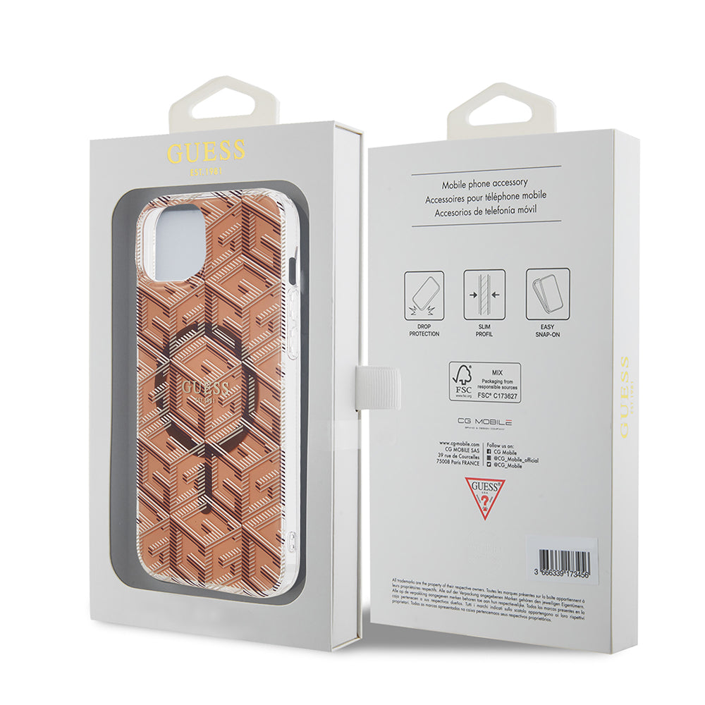 Θήκη MagSafe για Apple iPhone 15 Plus, Guess, IML Gcube, Καφέ