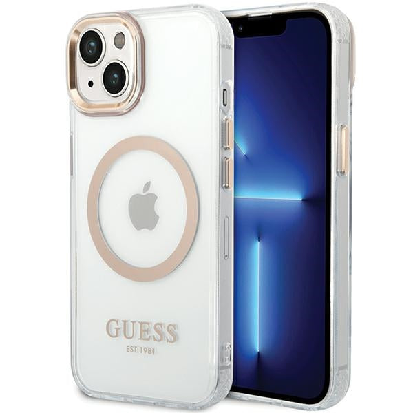 Θήκη MagSafe για Apple iPhone 15 Plus, Guess, Metal Outline, Χρυσή