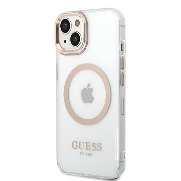 Θήκη MagSafe για Apple iPhone 15 Plus, Guess, Metal Outline, Χρυσή
