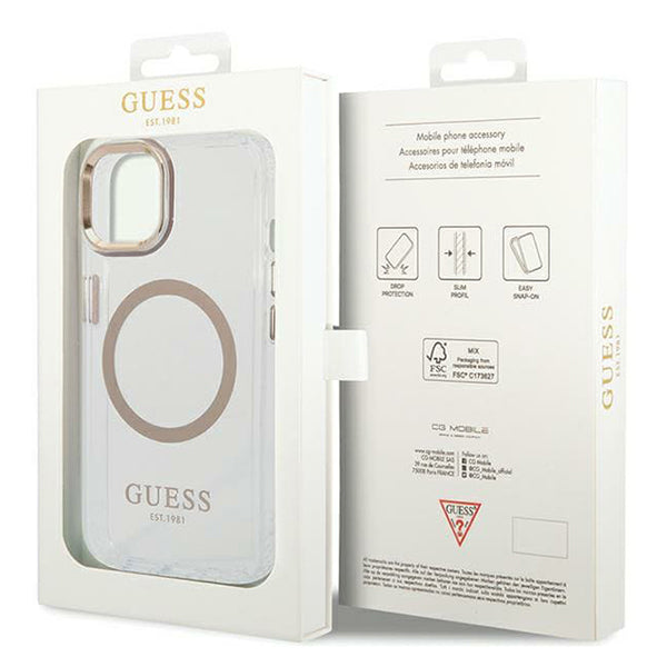 Θήκη MagSafe για Apple iPhone 15 Plus, Guess, Metal Outline, Χρυσή