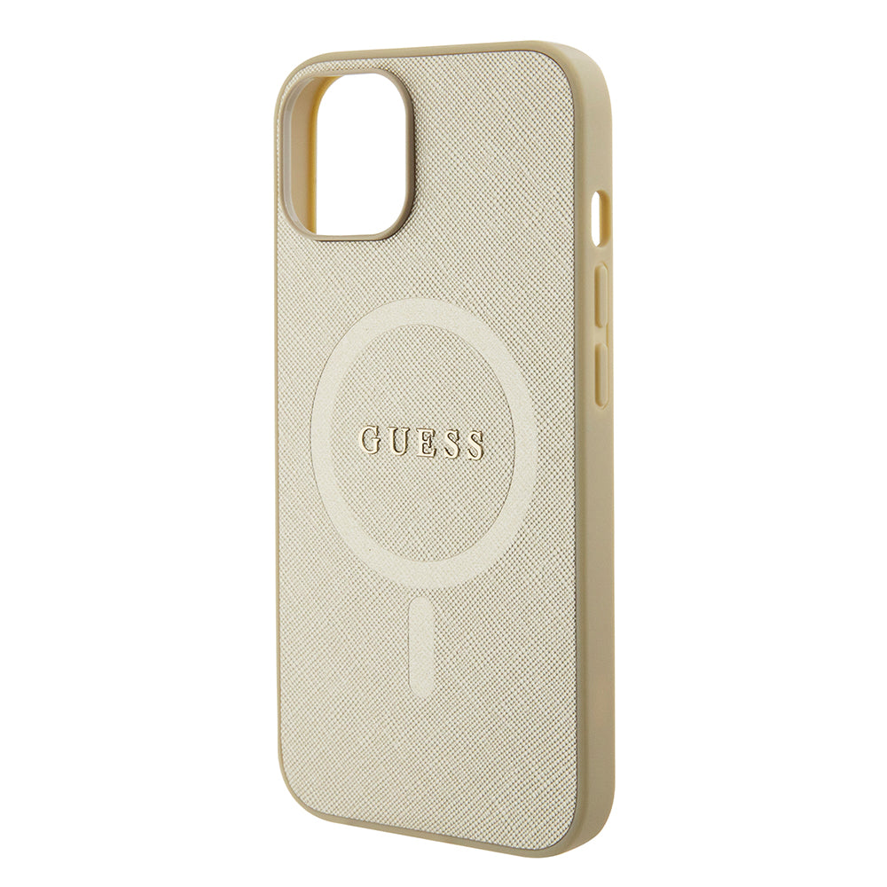 Θήκη MagSafe για Apple iPhone 15 Plus, Guess, Saffiano, Χρυσή