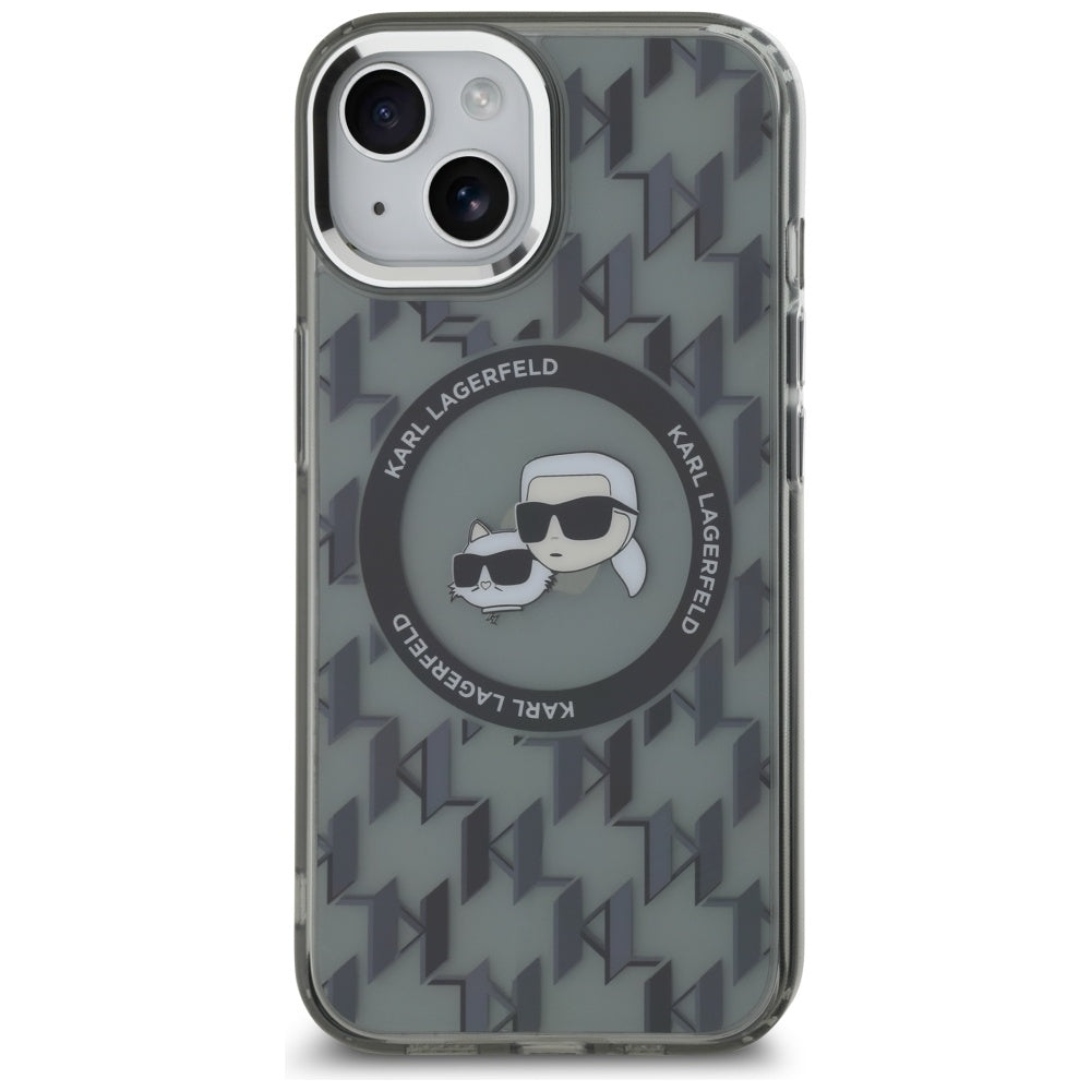Θήκη MagSafe για Apple iPhone 15 Plus, Karl Lagerfeld, IML Monogram Karl & Choupette's Heads, Μαύρη