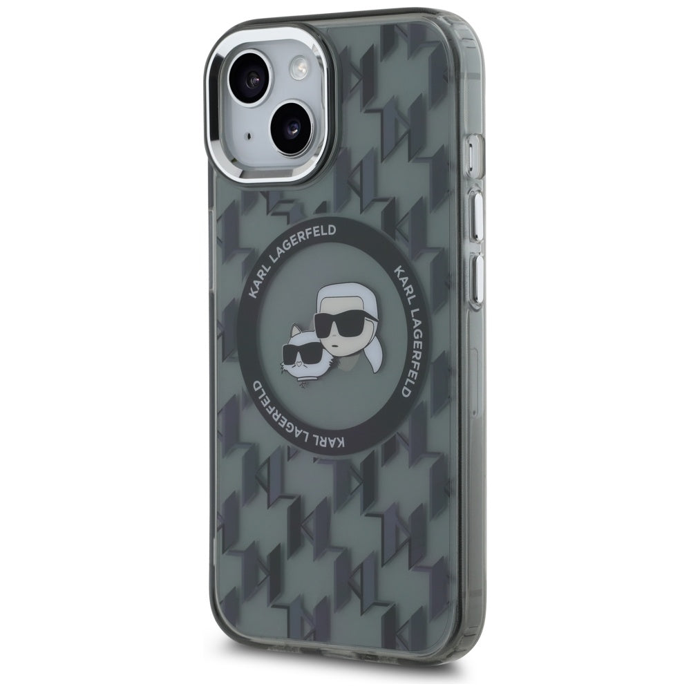 Θήκη MagSafe για Apple iPhone 15 Plus, Karl Lagerfeld, IML Monogram Karl & Choupette's Heads, Μαύρη