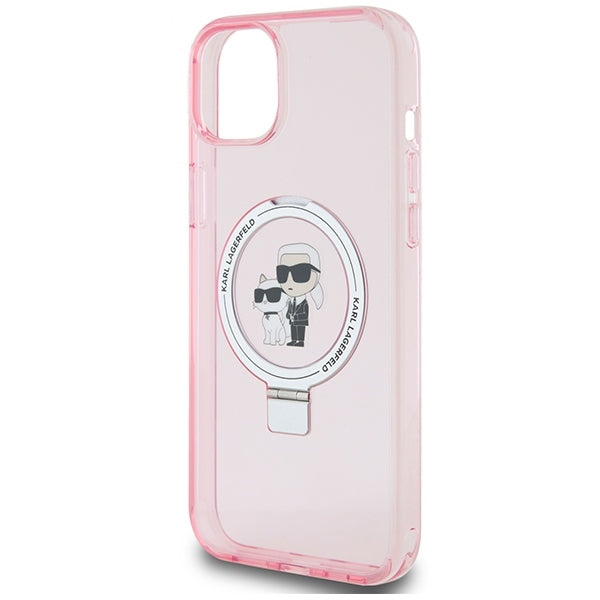 Θήκη MagSafe για Apple iPhone 15 Plus, Karl Lagerfeld, Ring Stand Karl & Choupette, Ροζ