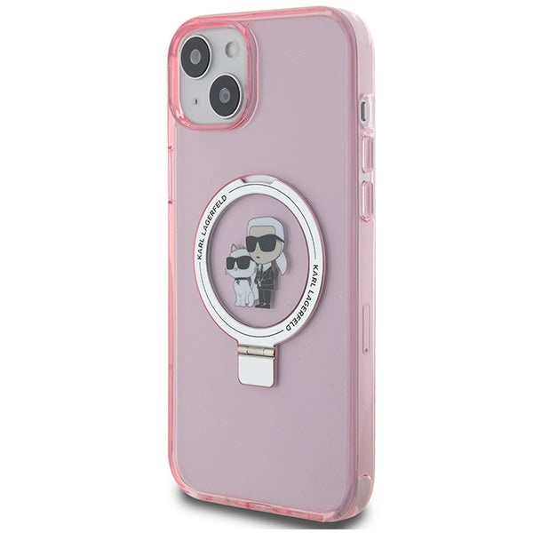 Θήκη MagSafe για Apple iPhone 15 Plus, Karl Lagerfeld, Ring Stand Karl & Choupette, Ροζ