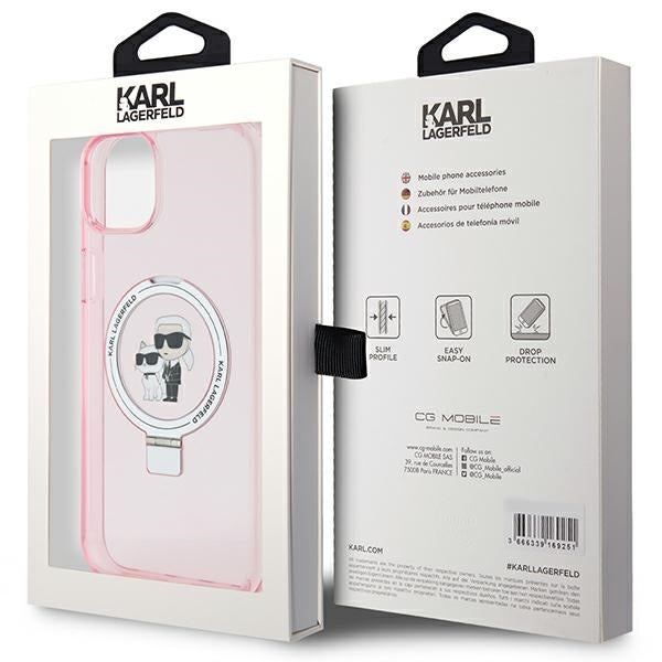 Θήκη MagSafe για Apple iPhone 15 Plus, Karl Lagerfeld, Ring Stand Karl & Choupette, Ροζ