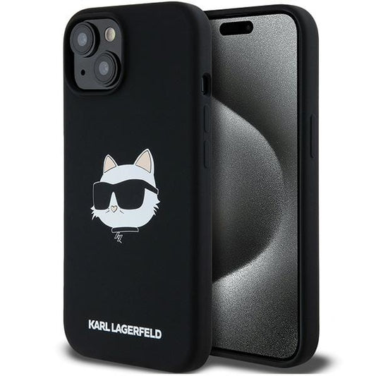 MagSafe Case for Apple iPhone 15 Plus, Karl Lagerfeld, Silicone Choupette's Head, Black