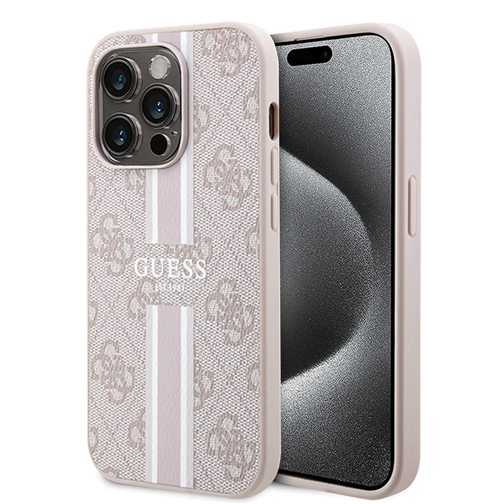 Θήκη MagSafe για Apple iPhone 15 Pro, Guess, 4G Printed Stripes, Ροζ