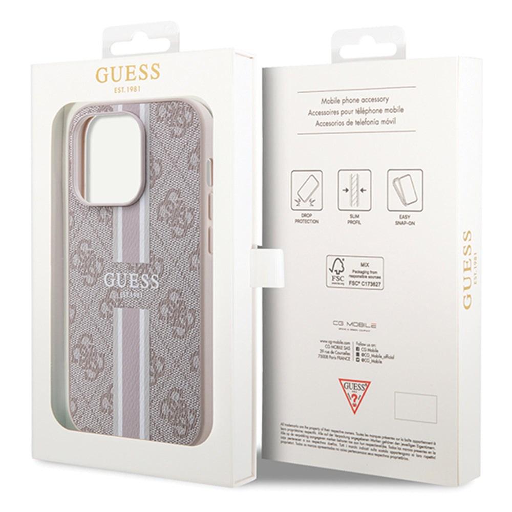 Θήκη MagSafe για Apple iPhone 15 Pro, Guess, 4G Printed Stripes, Ροζ