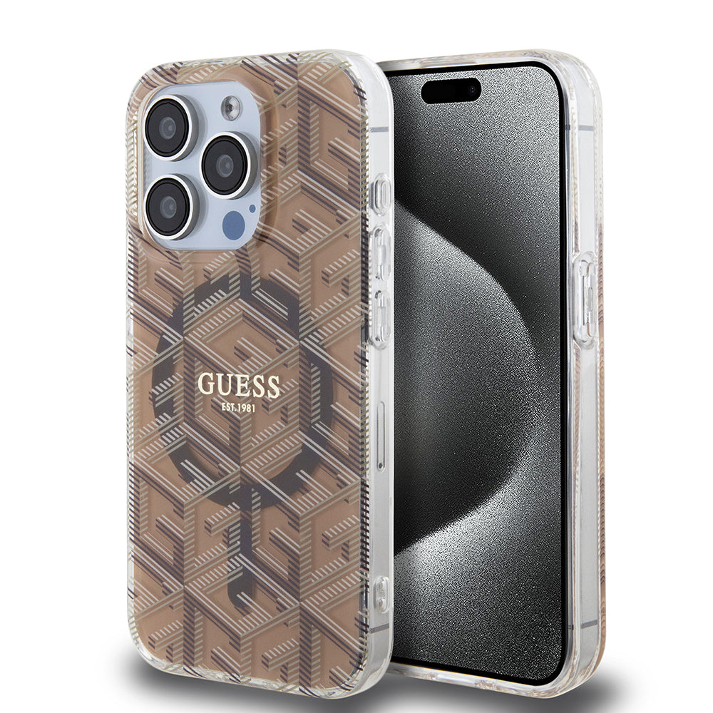 Θήκη MagSafe για Apple iPhone 15 Pro, Guess, IML Gcube, Καφέ