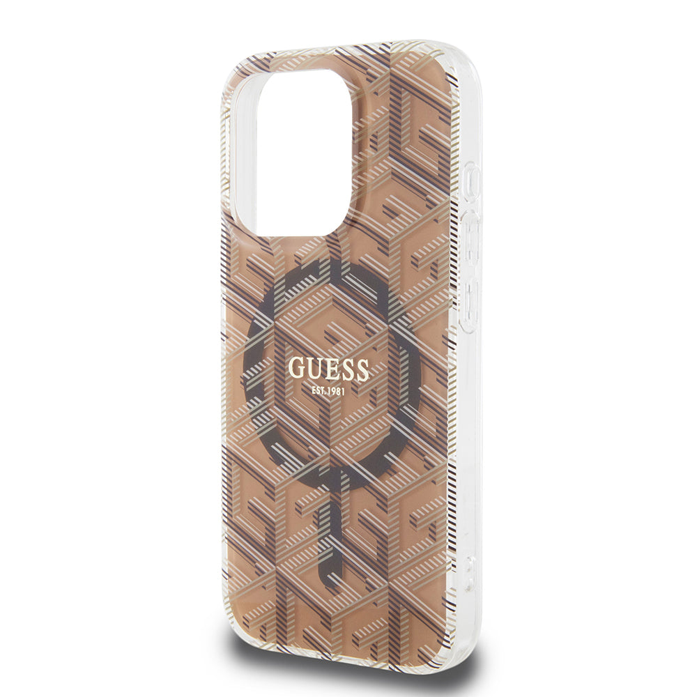 Θήκη MagSafe για Apple iPhone 15 Pro, Guess, IML Gcube, Καφέ