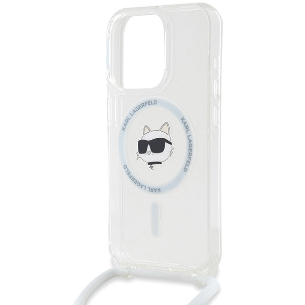 MagSafe Case for Apple iPhone 15 Pro, Karl Lagerfeld, IML Crossbody Choupette's Head with Strap, Transparent