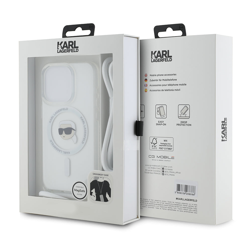 Θήκη MagSafe για Apple iPhone 15 Pro, Karl Lagerfeld, IML Crossbody Karl's Head, Διάφανη