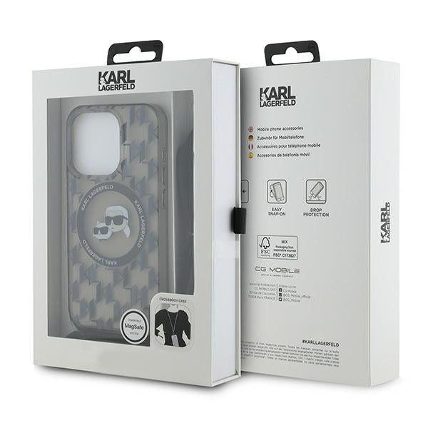 Θήκη MagSafe για Apple iPhone 15 Pro, Karl Lagerfeld, IML Crossbody Monogram Karl & Choupette's Heads, Μαύρη