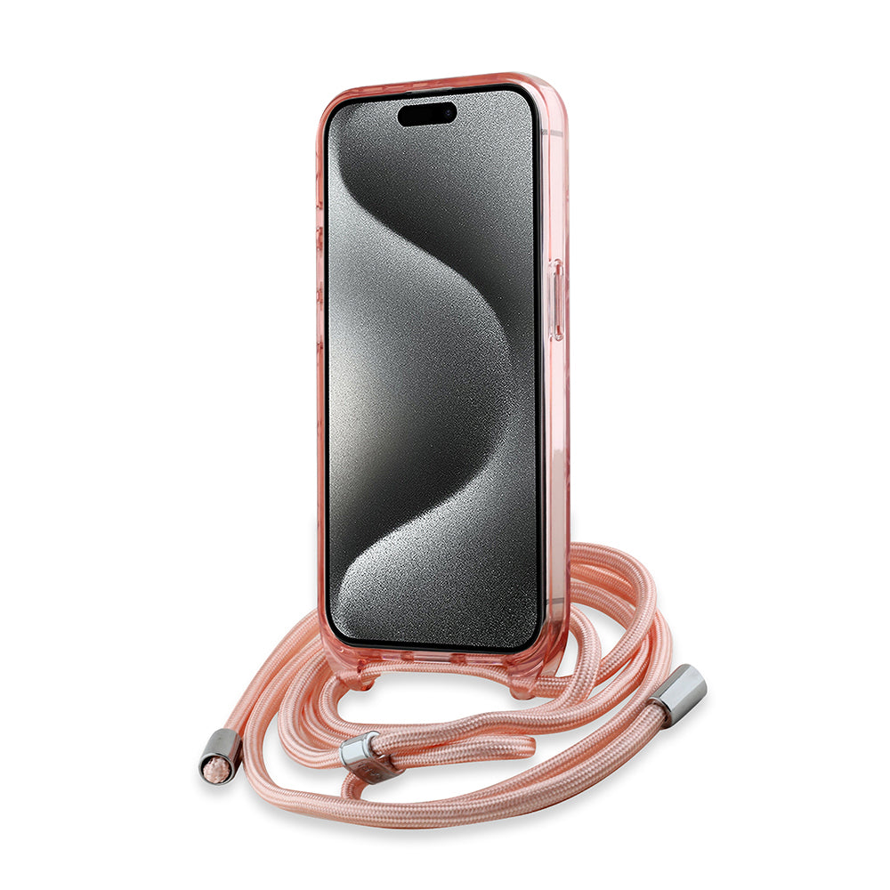Θήκη MagSafe για Apple iPhone 15 Pro, Karl Lagerfeld, IML Crossbody Monogram Karl & Choupette's Heads, Ροζ