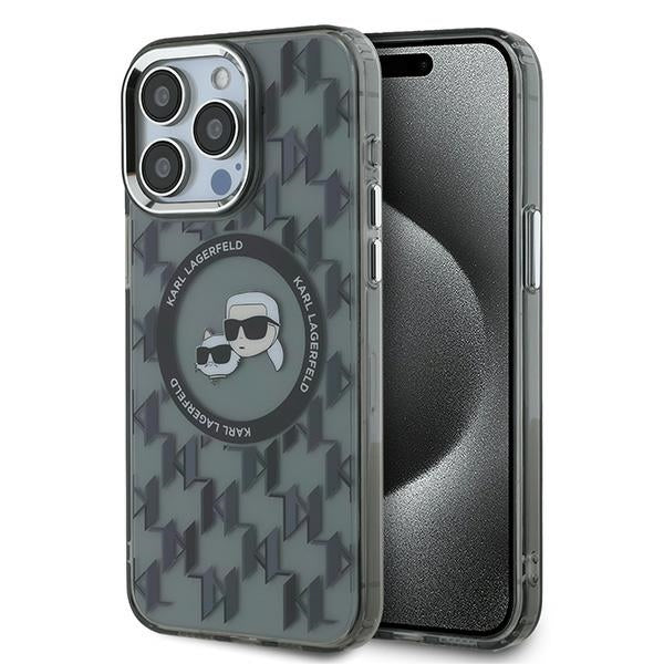 MagSafe Case for Apple iPhone 15 Pro, Karl Lagerfeld, IML Monogram Karl & Choupette's Heads, Black