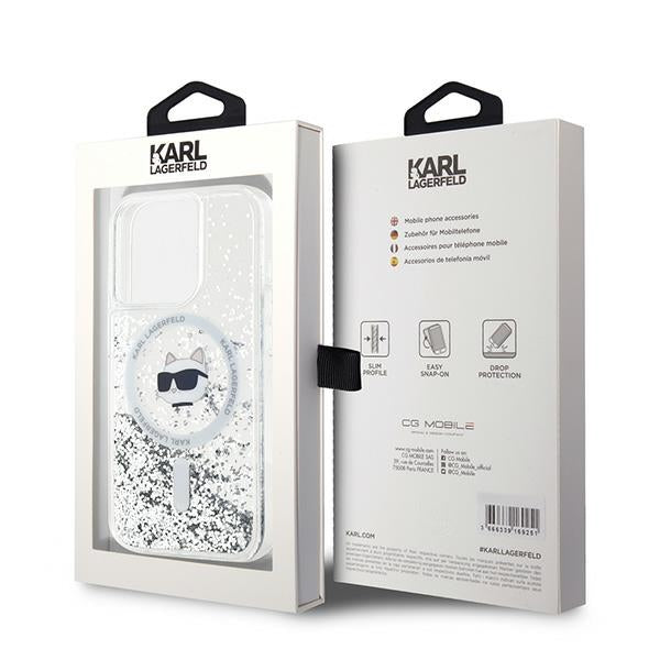 Θήκη MagSafe για Apple iPhone 15 Pro, Karl Lagerfeld, Liquid Glitter Choupette Head, Διαφανής