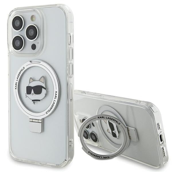 MagSafe Case for Apple iPhone 15 Pro, Karl Lagerfeld, Ring Stand Choupette's Head, White
