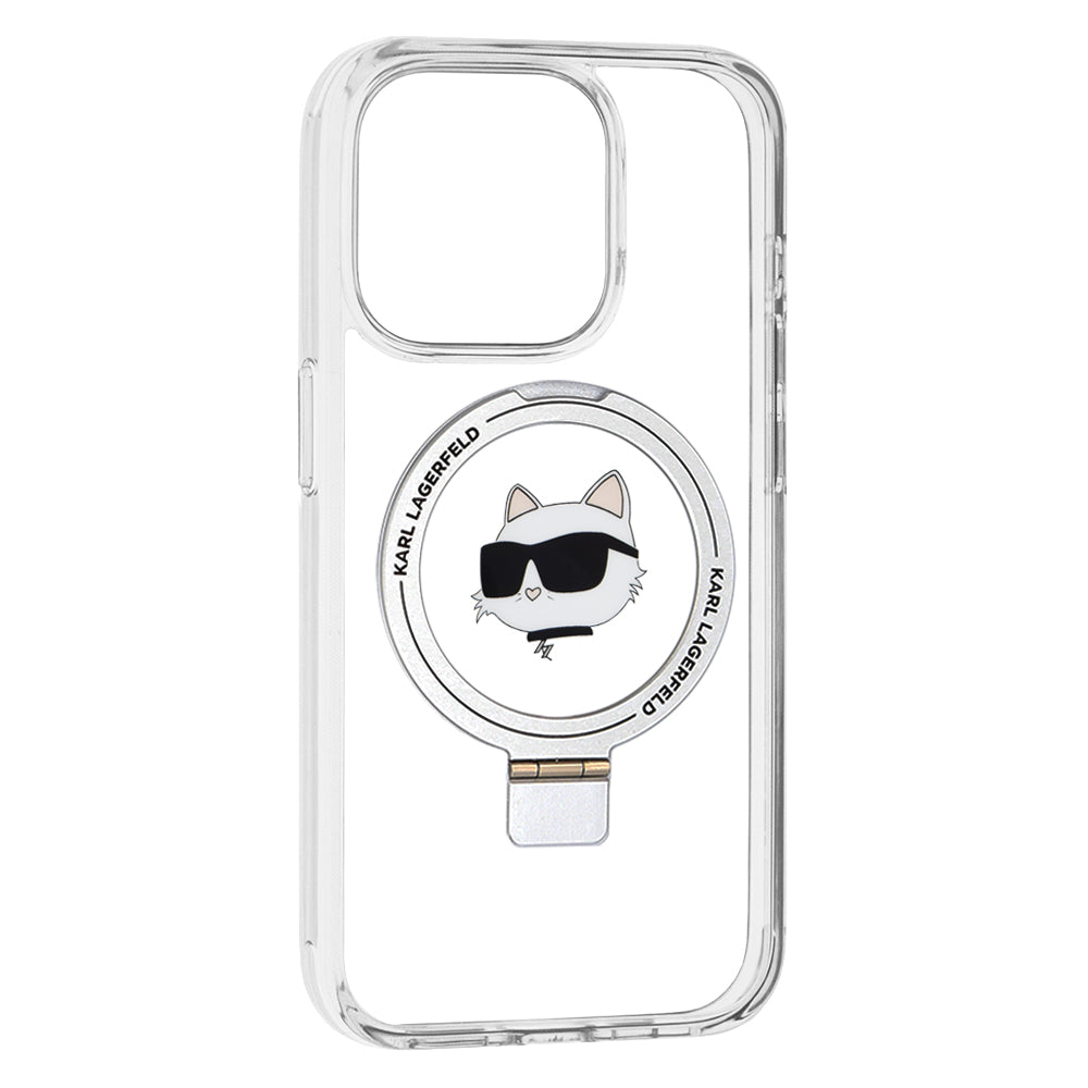 MagSafe Case for Apple iPhone 15 Pro, Karl Lagerfeld, Ring Stand Choupette's Head, White