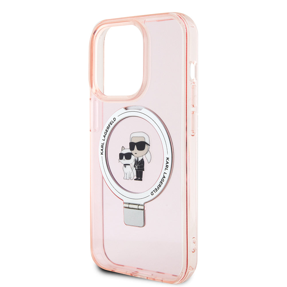 Θήκη MagSafe για Apple iPhone 15 Pro, Karl Lagerfeld, Ring Stand Karl & Choupette, Ροζ