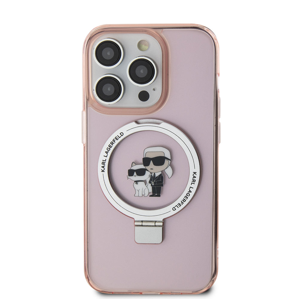 Θήκη MagSafe για Apple iPhone 15 Pro, Karl Lagerfeld, Ring Stand Karl & Choupette, Ροζ