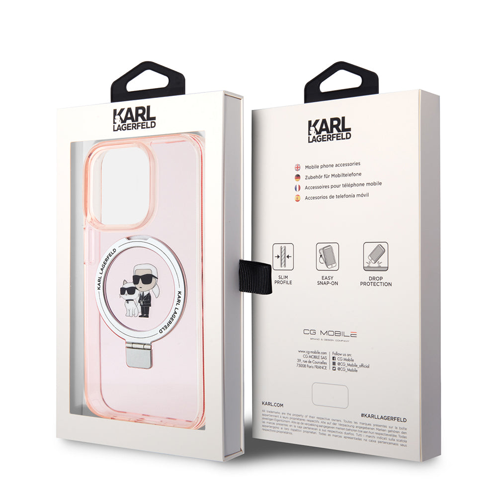Θήκη MagSafe για Apple iPhone 15 Pro, Karl Lagerfeld, Ring Stand Karl & Choupette, Ροζ