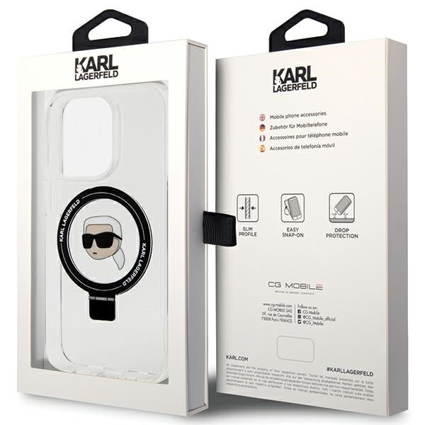 Θήκη MagSafe για Apple iPhone 15 Pro, Karl Lagerfeld, Ring Stand Karl's Head, Λευκή