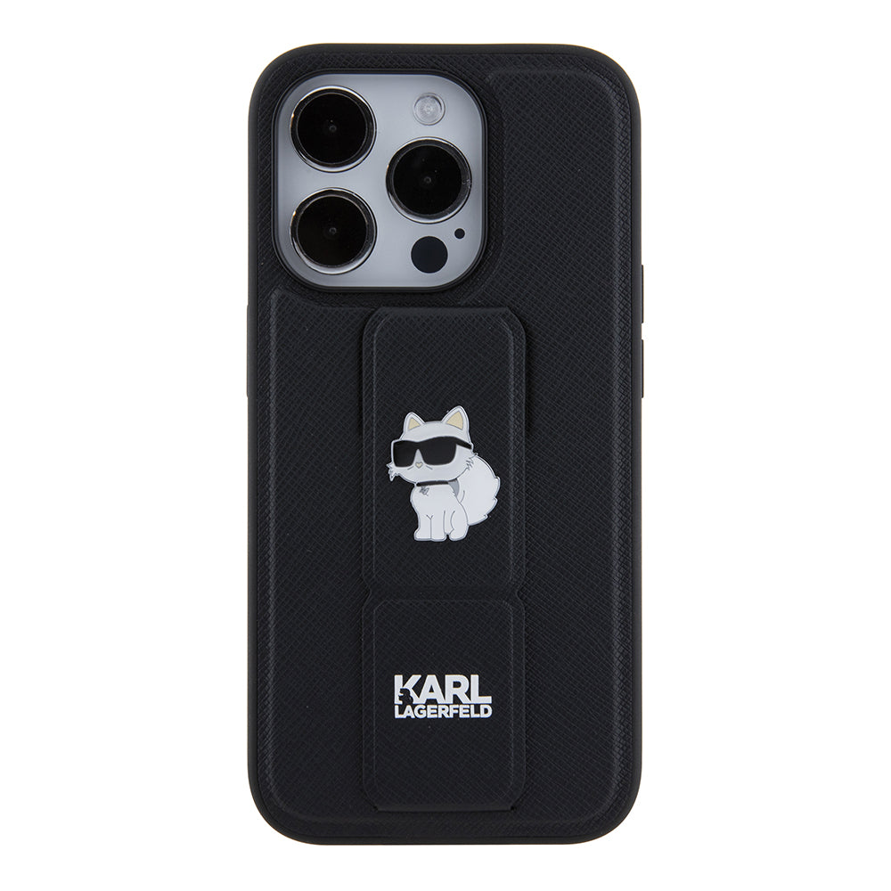 MagSafe Case for Apple iPhone 15 Pro, Karl Lagerfeld, Saffiano Gripstand Choupette, Black