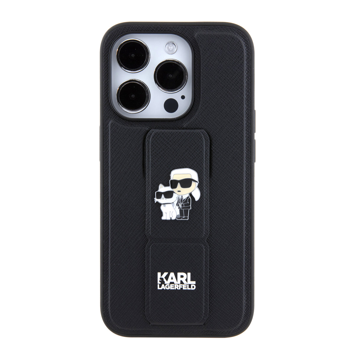 MagSafe Case for Apple iPhone 15 Pro, Karl Lagerfeld, Saffiano Gripstand Karl & Choupette, Black