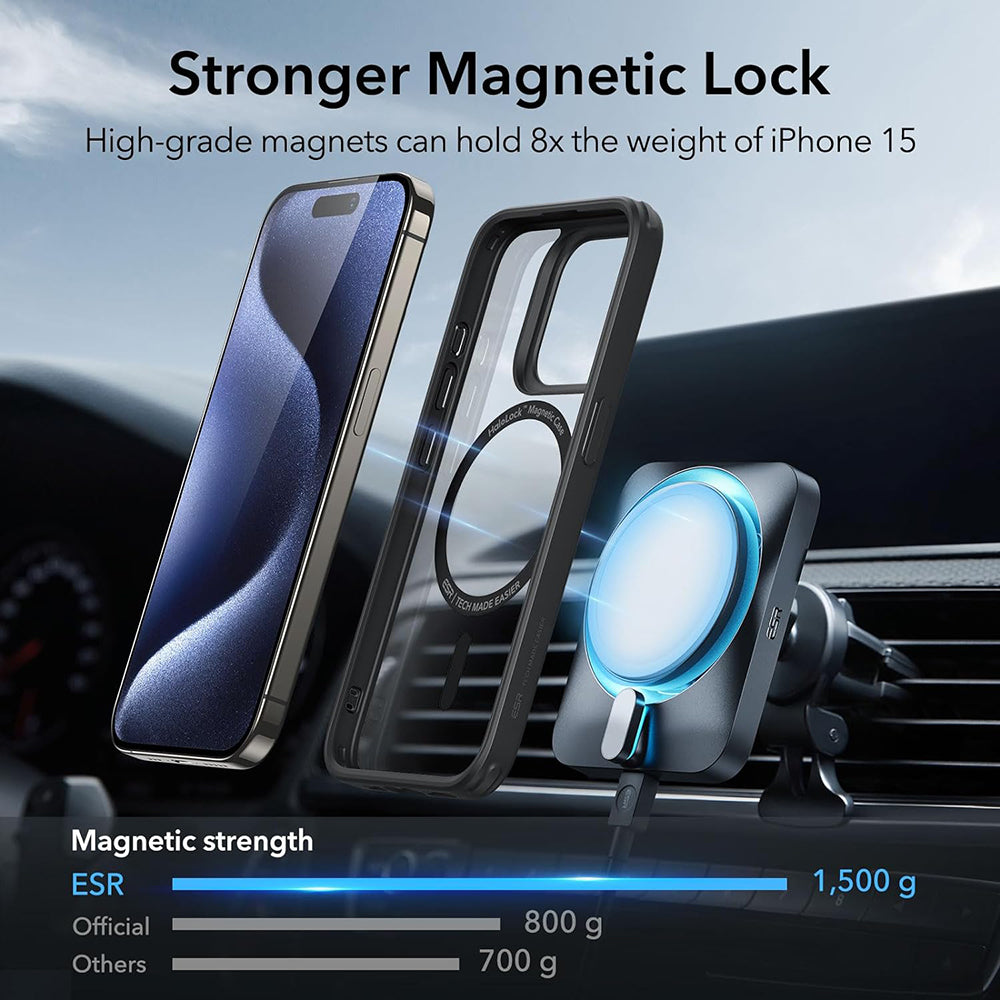 MagSafe Case for Apple iPhone 15 Pro Max, ESR, Classic Hybrid, Black Transparent