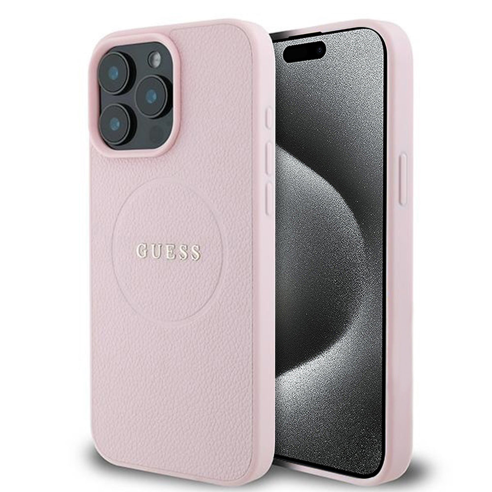 Θήκη MagSafe για Apple iPhone 15 Pro Max, Guess, Grained Gold Ring, Ροζ