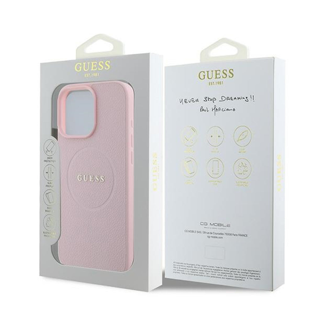 Θήκη MagSafe για Apple iPhone 15 Pro Max, Guess, Grained Gold Ring, Ροζ