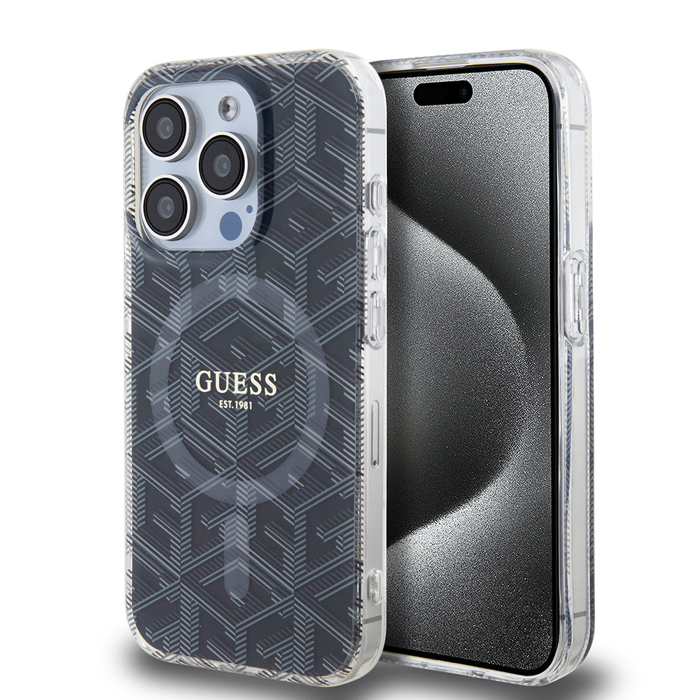 Θήκη MagSafe για Apple iPhone 15 Pro Max, Guess, IML Gcube, Μαύρη