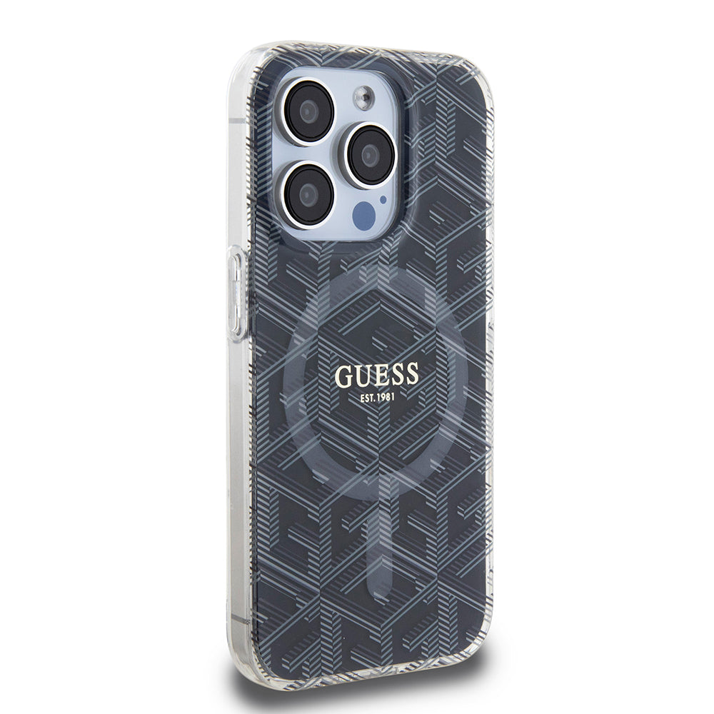 Θήκη MagSafe για Apple iPhone 15 Pro Max, Guess, IML Gcube, Μαύρη